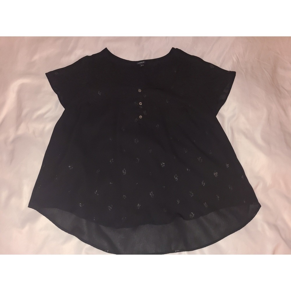 Torrid Black Cactus Foil Print Georgette Button Front Hi-Low Blouse Plus Size 2